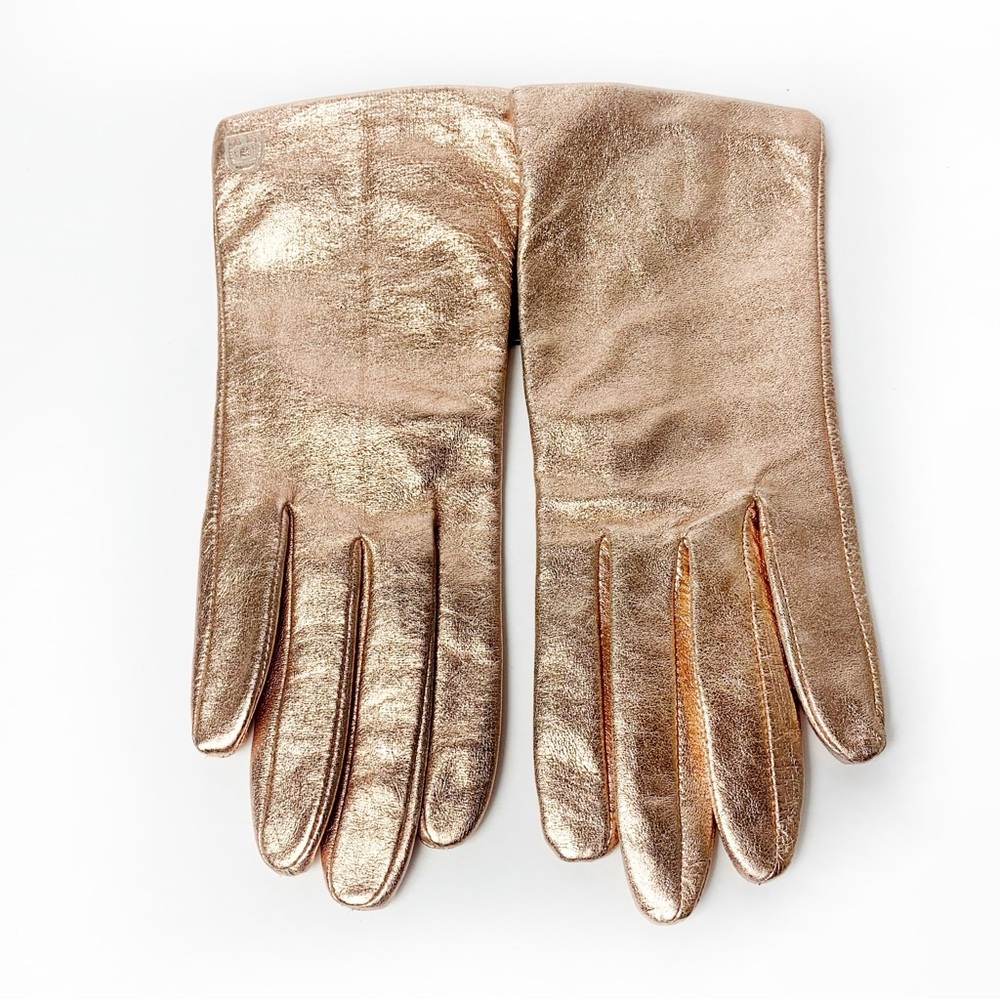 Metallic Rose Gold Leather Silk Lined Women's Gloves NWT
